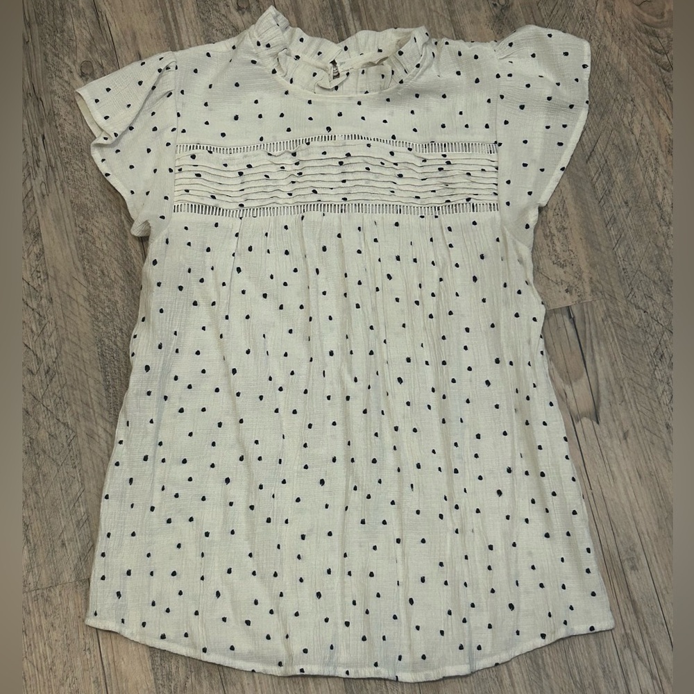 Polka Dot Top, High Ruffle Collar Top, Black and White Baby Doll Top, Size S